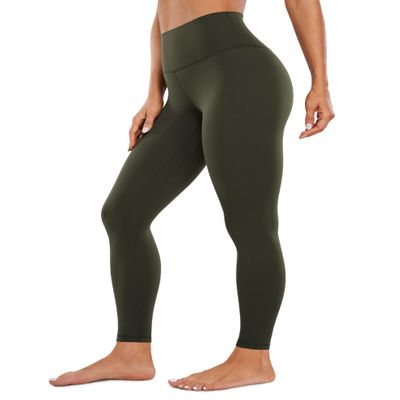CRZ YOGA Womens Butterluxe High Waisted Yoga Leggings 28" - Double Seamed Buttery Soft Comfy Athletic Gym Workout Pants Olive Green Large