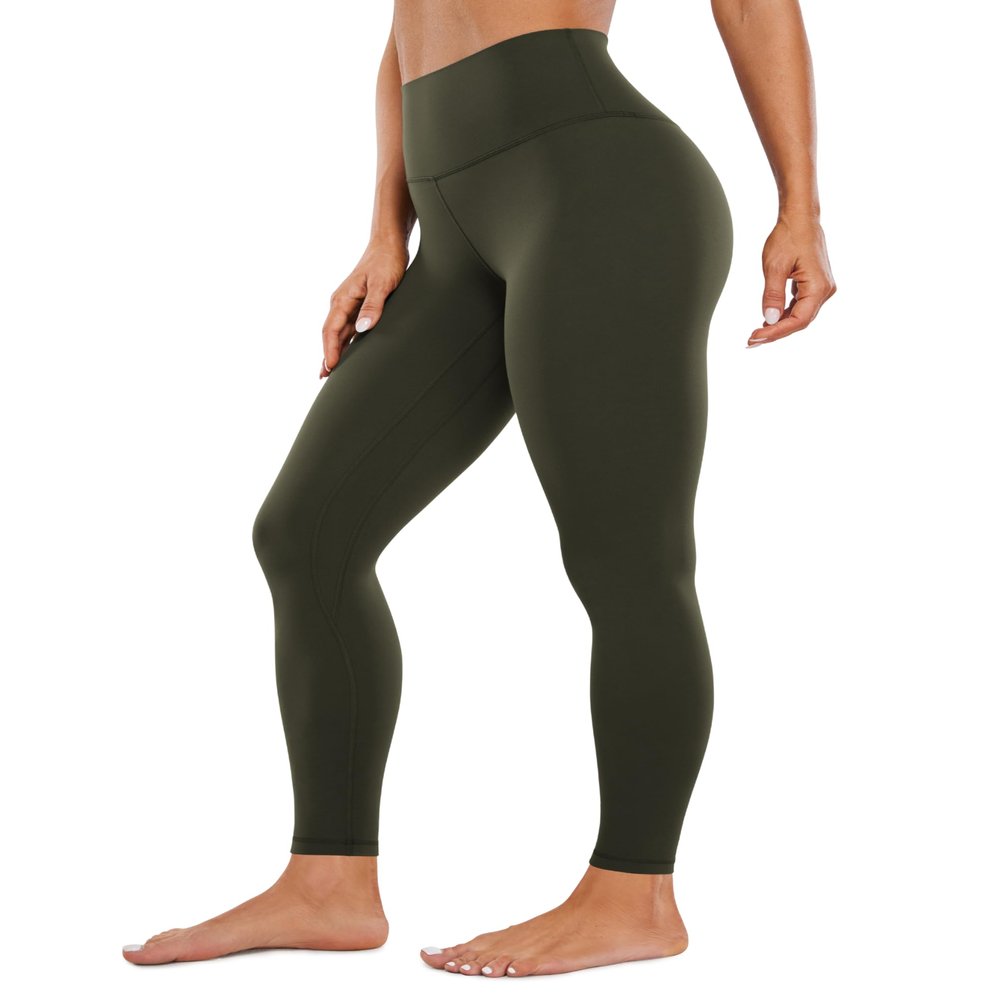 CRZ YOGA Womens Butterluxe High Waisted Yoga Leggings 28" - Double Seamed Buttery Soft Comfy Athletic Gym Workout Pants Olive Green Large