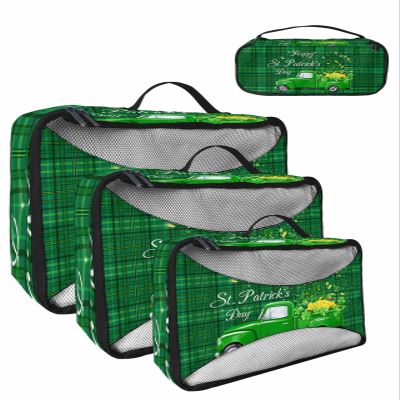 4 Set Packing Cubes for Travel Luggage Organizer Bags Happy St. Patrick's Day Truck with Gold Coin and Shamrocks Green Buffalo Plaid Travel Cubes for Carry on Suitcases Travel Accessories(XL,L,M,S)