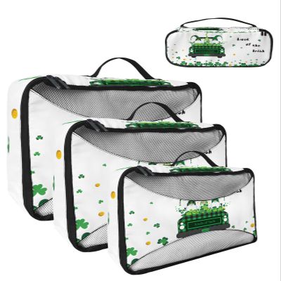 4 Set Packing Cubes for Travel Luggage Organizer Bags Luck of the Irish St. Patrick's Day Gnomes with Green Truck Shamrock Travel Cubes for Carry on Suitcases Travel Bags Travel Accessories(XL,L,M,S)