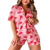 Adoeren Women Cute Print Pajamas Shorts Sets Button Down Matching Loungewear Sleepwear Short Sleeve 2 Piece Pjs Set(D 66 Cupid Pink,S)