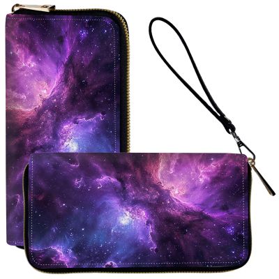 ACWDMKH Ladies Wallet,Clutch Purses for Women Wallets Leather Credit Card Holder for Women Wristlet Slim Small Cute with Zipper,Thin RFID Blocking with Wrist Strap,Glitter Galaxy Starry