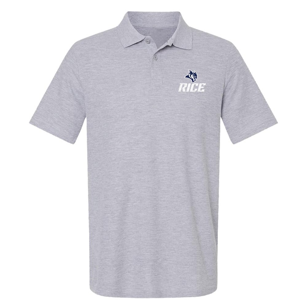 Campus Lab Rice University Primary Logo Men's Adult 100% Cotton Knit Polo Shirt, Athletic Heather, 3X-Large