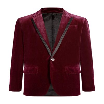 ranrann Boy Formal Suit Jacket Outfit Velvet Blazer Sports Coat Birthday Party Slim Fit One Button Outwear Burgundy 14 Years