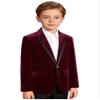 ranrann Boy Formal Suit Jacket Outfit Velvet Blazer Sports Coat Birthday Party Slim Fit One Button Outwear Burgundy 14 Years view 4