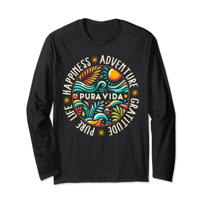 Costa Rica Pura Vida Happiness Gratitude Relaxation Pura Vid Long Sleeve T-Shirt