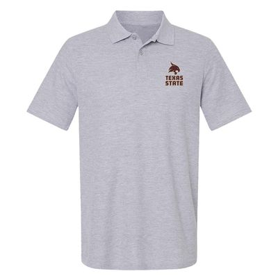 Campus Lab Texas State University Primary Logo Men's Adult 100% Cotton Knit Polo Shirt, Athletic Heather, XX-Large