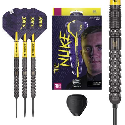 Target Darts Luke Littler G1 Steel Tip Swiss Point Darts, 90% Tungsten Dart, 24G | Generation 1 Steel Tip Dart, Player Edition Swiss Points Dart Sets with Tool, Pro Grip Shafts & No.2 Flights