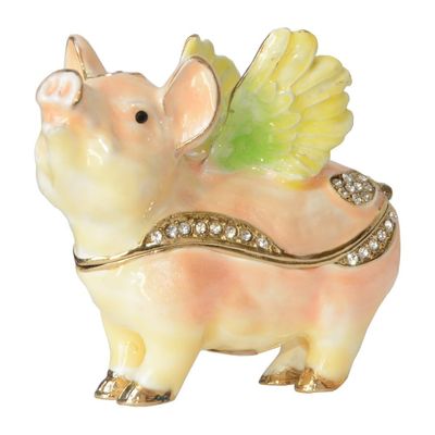 LiuliuBull Pig Enameled Trinket Box, Metal Hinged Jewelry Container, Birthday Gifts