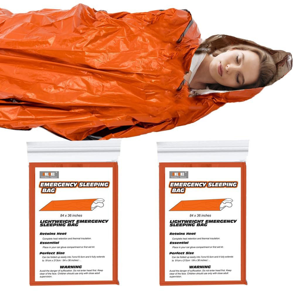 ANLOKE Emergency Sleeping Bags (2-Pack) Survival Sleeping Bag - Portable Thermal Sleeping Bags Bivy Sack, Mylar Emergency Blanket Survival Gear