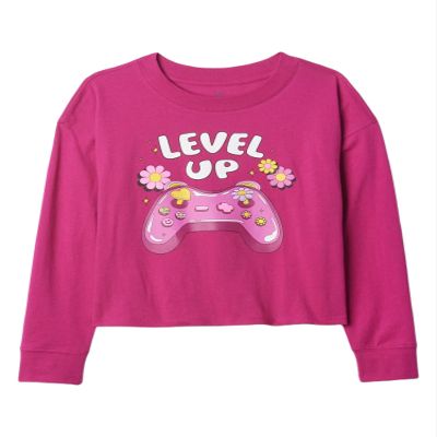 GAP Girls Long Sleeve Elevated Graphic Bright Beet L