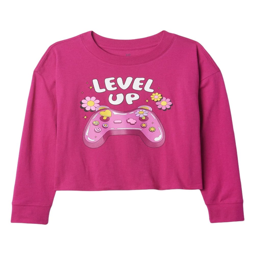 GAP Girls Long Sleeve Elevated Graphic Bright Beet L
