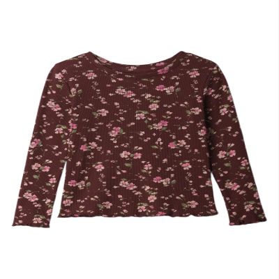 GAP Baby Girls Long Sleeve Rib Tee Burgundy Floral 6-12M