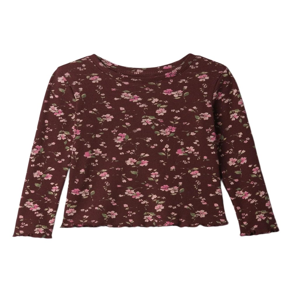 GAP Baby Girls Long Sleeve Rib Tee Burgundy Floral 6-12M