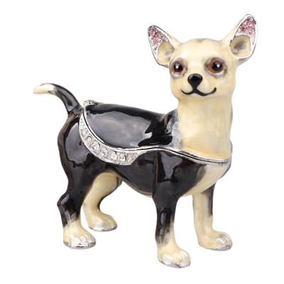 LiuliuBull Chihuahua Dog Jewelry Trinket Box, Ring Organizer, Animal Figurine, Pewter Ornament, Novelty Pet Lover Gift, Vintage Decoration (Color : black)