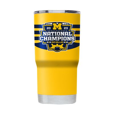 Gametime Sidekicks Michigan 20oz Yellow Tumbler - Officially Licensed, 18/8 Stainless Steel, Double-walled, Vacuum-insulated, UV LED Printed Logos, Stays Hot/Cold - 2023 National Champions