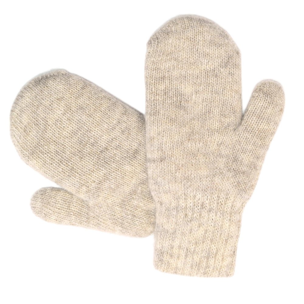 KIDS 100% Wool Mittens, Double-Layer of Natural Dye-Free Mongolian Sheep Wool, Warm Cozy, One pair (Light gray, Large)