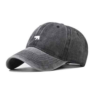 Classic Vintage Washed Cotton Bear Embroidery Hat Men Women Baseball Cap Men Cap for Women Baseball Cap for Men, black, L