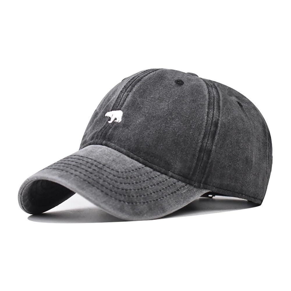 Classic Vintage Washed Cotton Bear Embroidery Hat Men Women Baseball Cap Men Cap for Women Baseball Cap for Men, black, L