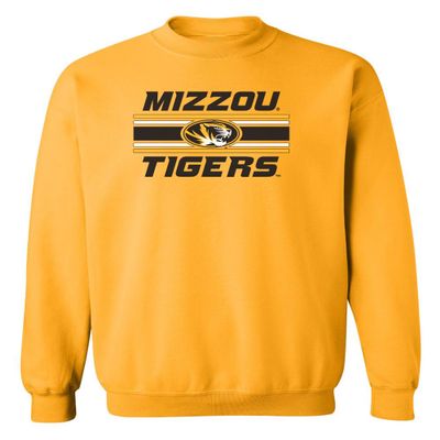 CornBorn Missouri Football Sweatshirt - Crewneck Fleece Horiz Stripe Mizzou Tigers - Gold - Large