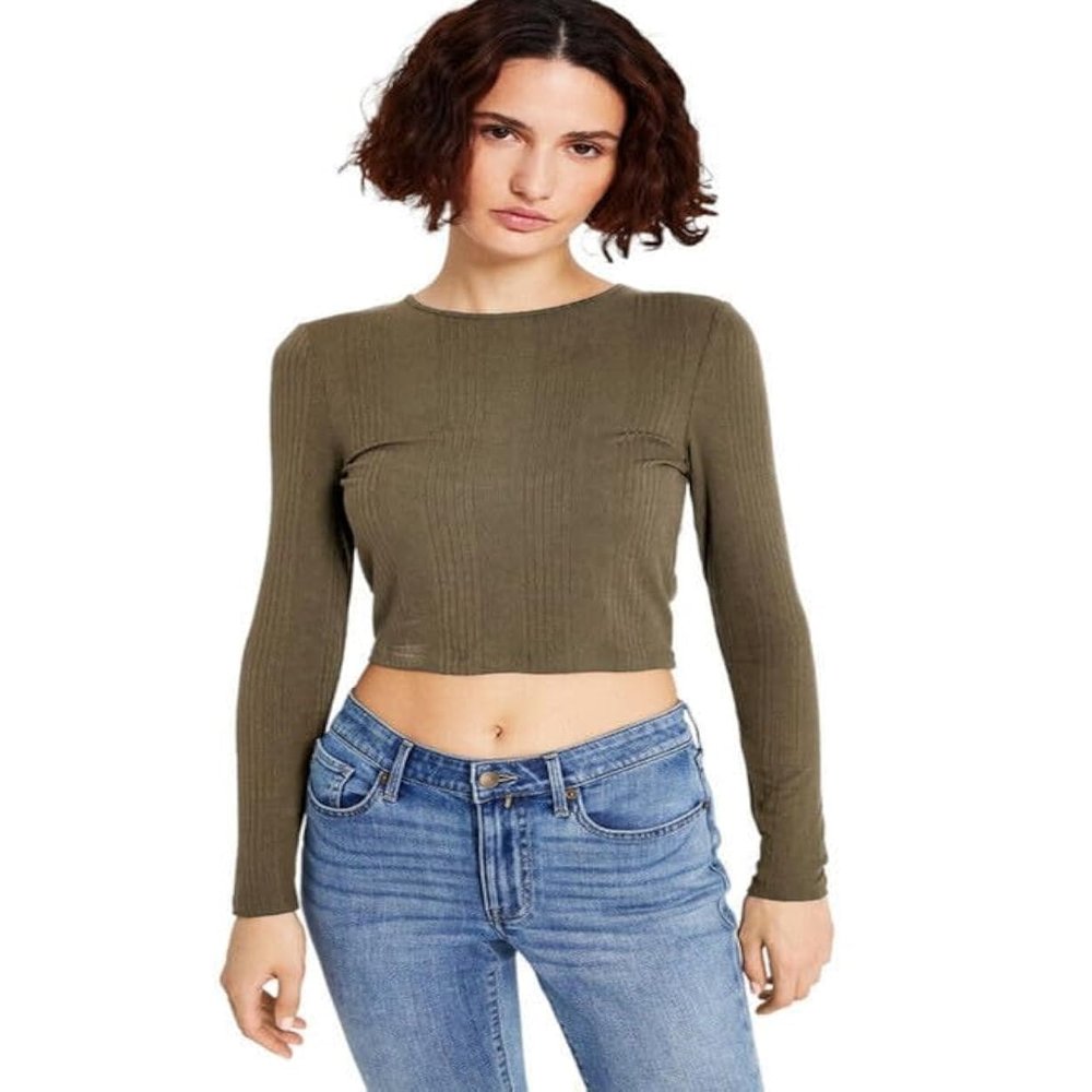 Tommy Jeans Women's Back-Cutout Ribbed Long-Sleeve Top (Kalamata, Small)