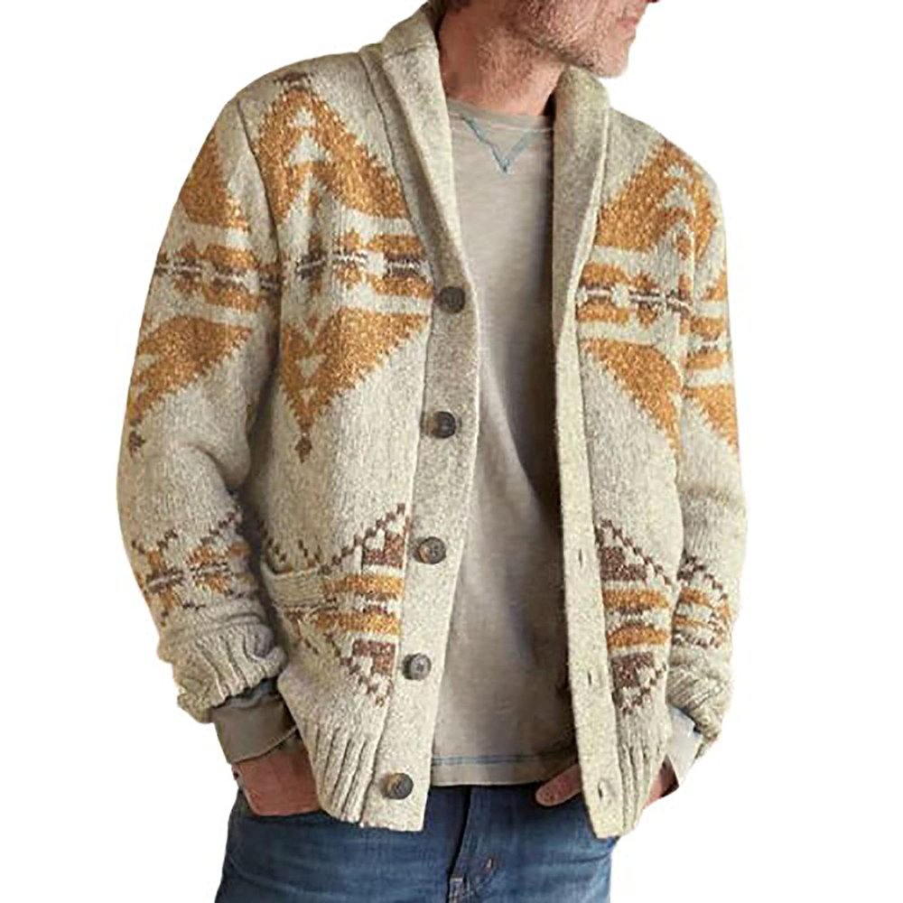 Amaon Essentials Men's Casual Shawl Collar Cardigan Sweater Vintage Western Tribal Aztec Print Ethnic Sweater Knitted Button Sweaters