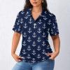 Naby Blue Anchor Women's Polo Shirts Short Sleeve T-Shirt Button Down Golf Shirt Casual Tee Tops XL view 2
