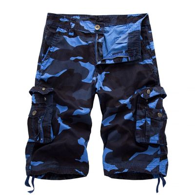 Mnkorddn Men's Cargo Shorts Casual Loose Fit Multi-Pocket Outdoor Camo Cargo Short Cotton Dark Blue Camo 36