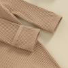Infant Boys Girls Clothes Set Newborn Baby Romper Hat Ribbed Knit Long Sleeve Button Solid Bodysuit Jumpsuit (Khaki, 3-6 Months) view 4