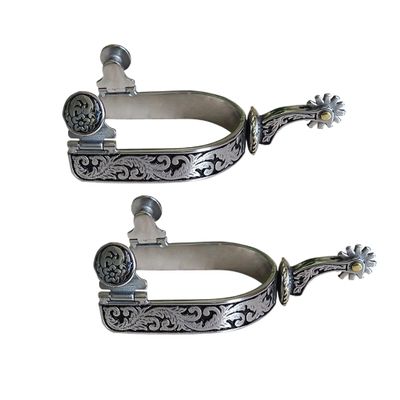 Horse Spurs for Cowboy Boots:Stainless Steel Exquisite Engraved Pattern Horse Boot Spurs,Western Cowboy Spurs for Horse Training,Equestrian Gear Accessories,1Pair