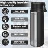 24 oz Insulated Water Bottle with Straw, Stainless Steel Double Wall Vacuum bottle Lid Leak Proof, Wide Mouth Lid, Keep Cold and Hot view 2