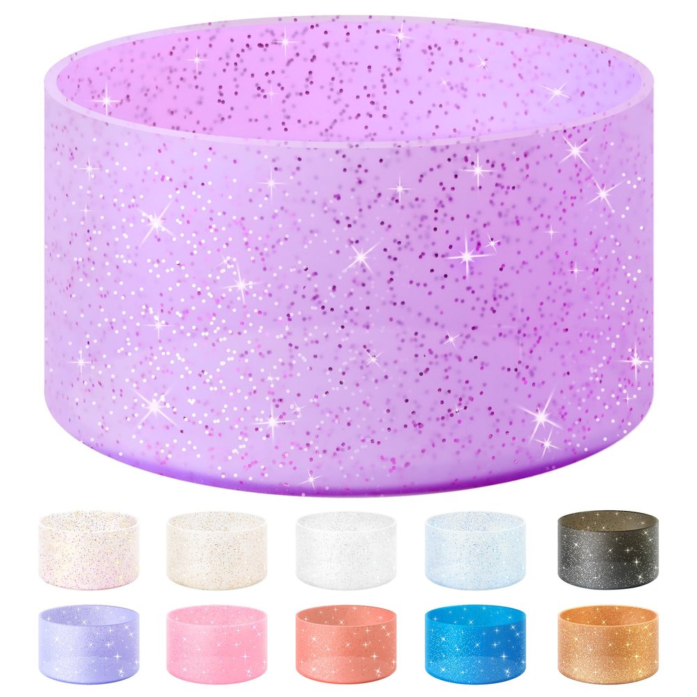 Vmini Protective Glitter Silicone Boot, Compatible with Stanley Tumbler 20-40oz & Hydro Flask Water Bottle 12-24oz and More Bottles/Tumblers with 2.8-2.95in Bottom, Bling Anti-Slip Sleeve Cover