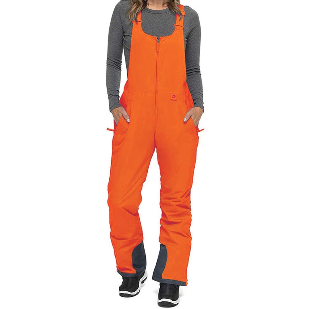 Pivanzore Women Ski Bib Pants Snow Overalls Sleeveless Snowboard Waterproof Windproof Insulated Winter Warm Fleece Jumpsuit (Orange, S)