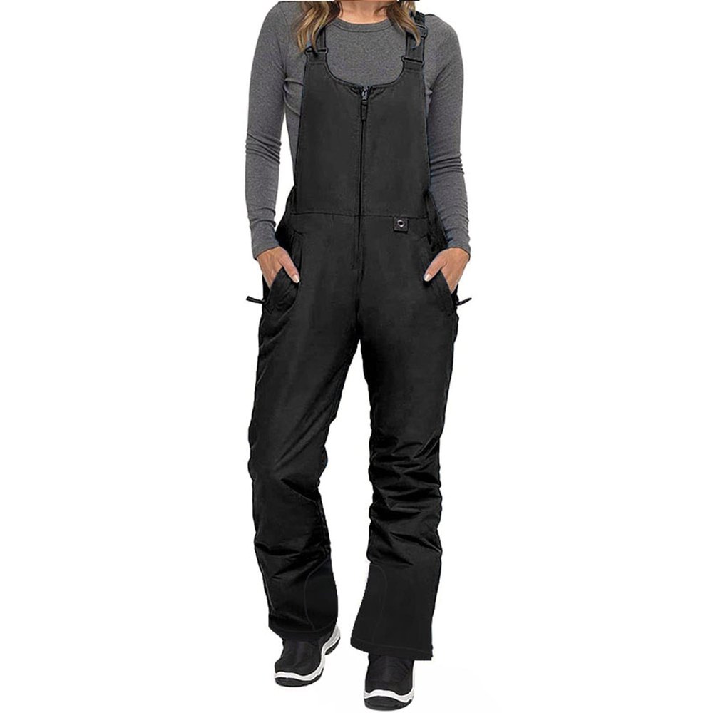 Pivanzore Women Ski Bib Pants Snow Overalls Sleeveless Snowboard Waterproof Windproof Insulated Winter Warm Fleece Jumpsuit (Black, S)