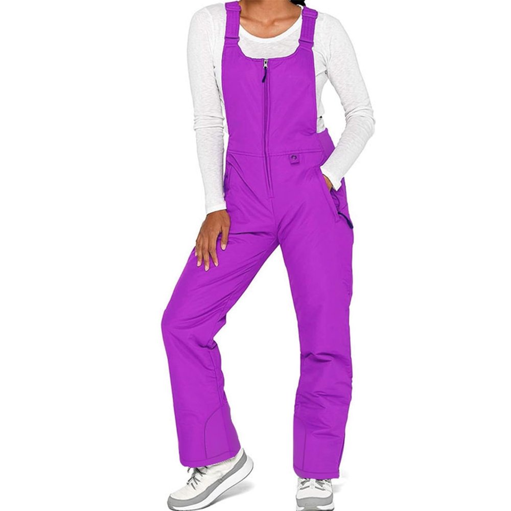 Pivanzore Women Ski Bib Pants Snow Overalls Sleeveless Snowboard Waterproof Windproof Insulated Winter Warm Fleece Jumpsuit (Purple, XXXXL)