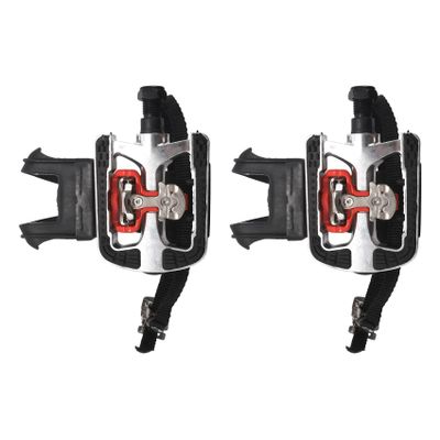 ALOEU SPD Pedals for Spin Bike with Toe Cages for Clip Pedals Indoor Exercise Cycling Platform Pedals 9/16 inch, Black