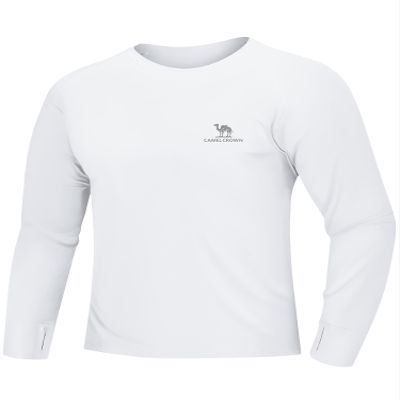 Mens Sun Protection Shirts UV SPF UPF 50+ Long Sleeve Rash Guard Fishing Running Swim Top Shirt Quick-Dry Lightweight White