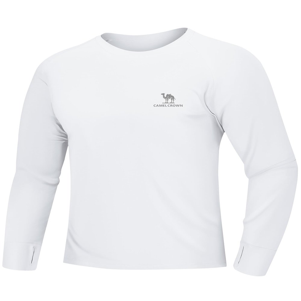Mens Sun Protection Shirts UV SPF UPF 50+ Long Sleeve Rash Guard Fishing Running Swim Top Shirt Quick-Dry Lightweight White