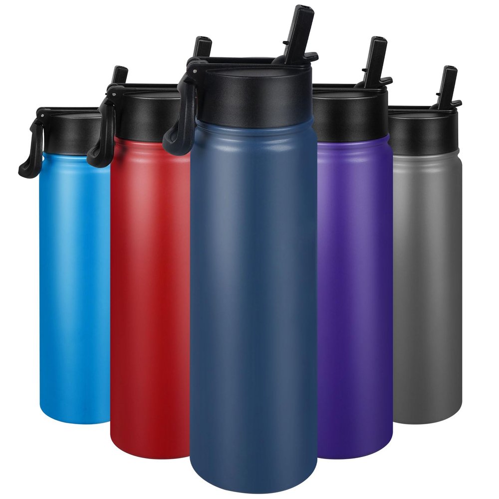 ERTOOE 24 oz Insulated Water Bottle with Straw, Stainless Steel Double Wall Vacuum bottle Lid Leak Proof, Wide Mouth Lid, Keep Cold and Hot