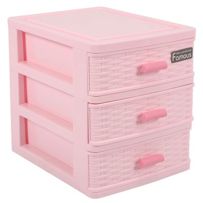 ALOEU Plastic Drawer Designed 3 Compartment Jewelry Storage Box Pink