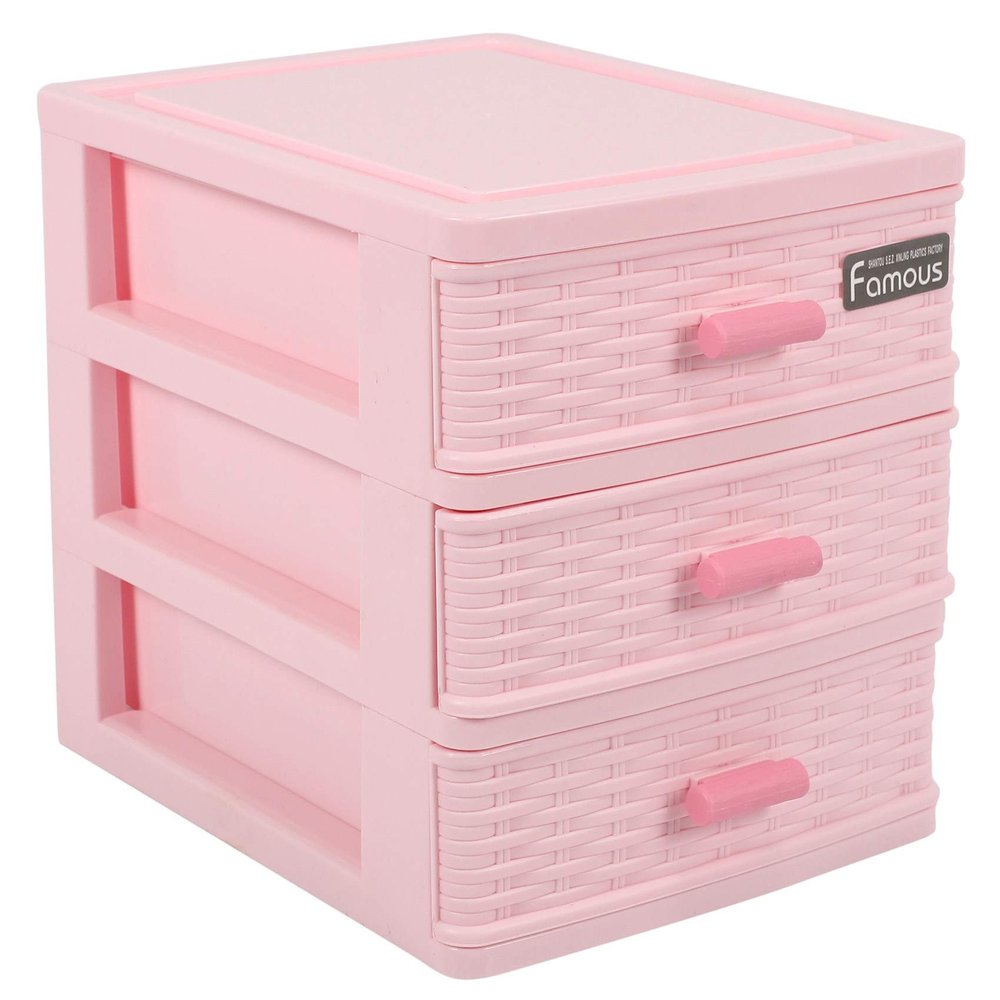 ALOEU Plastic Drawer Designed 3 Compartment Jewelry Storage Box Pink