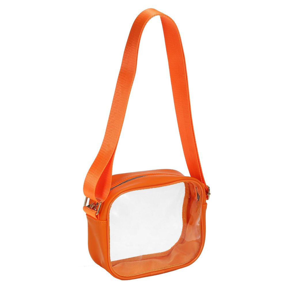 PATIKIL 7.5"x6" Clear Crossbody Bag with Shoulder Strap, Stadium Approved PVC Transparent Purse Bag for Sports Events Concerts Festivals, Orange