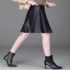 chouyatou Women's High Waisted Faux Leather Pleated Skirt A Line Knee Length Business Casual Midi Skirt (Large, Black) view 2