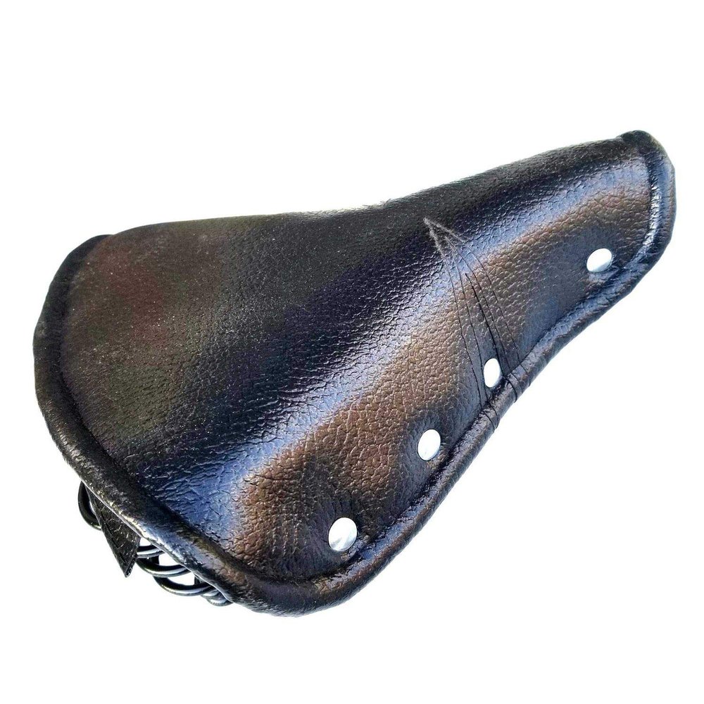 ALOEU Vintage Faux Leather Bicycle Saddle Rivet Sprung Spring Bike Cycling Seat Cushion Black for Road Bike