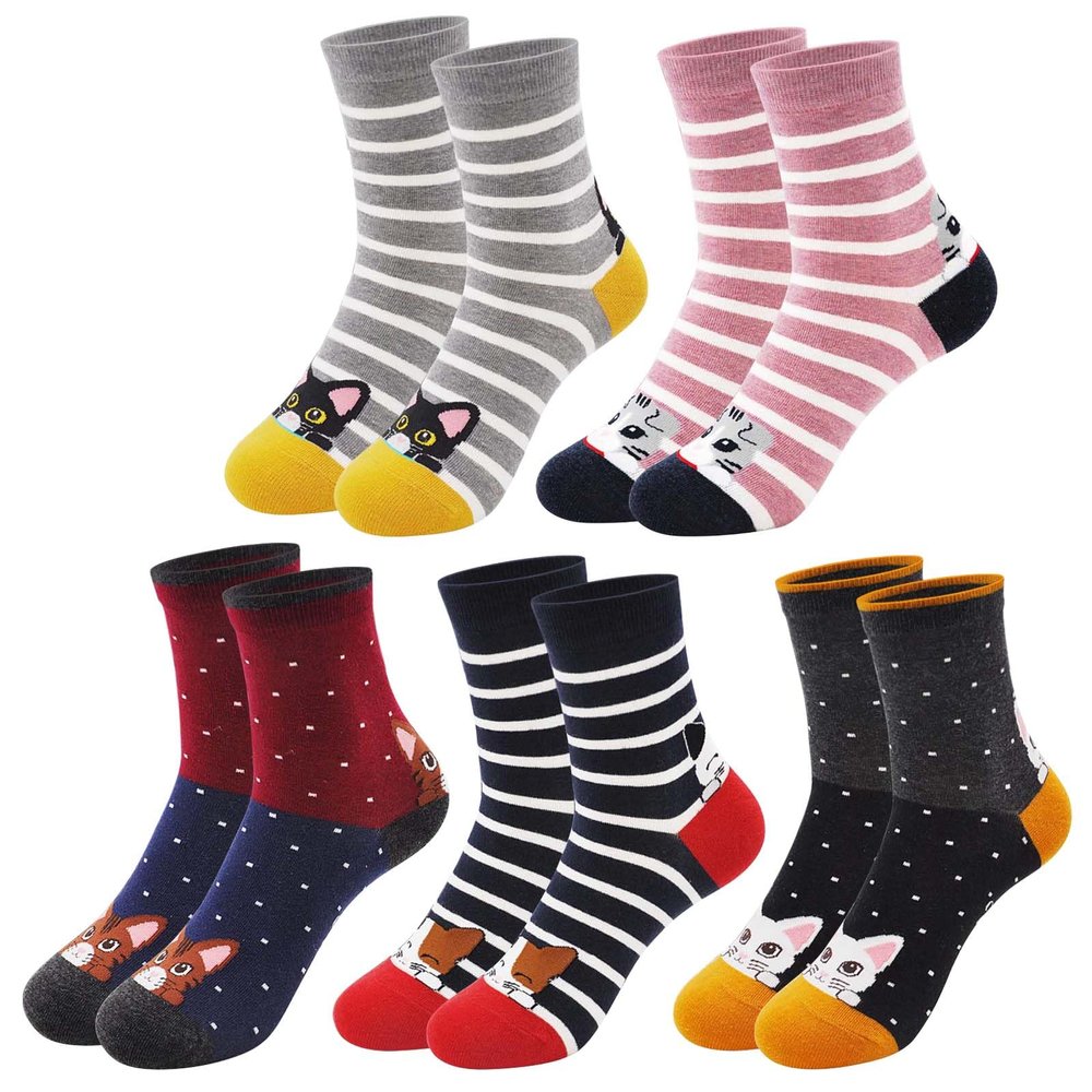 Hellomamma Kids Girls Cotton Socks Crew Cute Toddler Fun Animal Socks 5 Pairs
