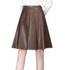 chouyatou Women's High Waisted Faux Leather Pleated Skirt A Line Knee Length Business Casual Midi Skirt (Small, Coffee) view 1