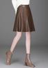 chouyatou Women's High Waisted Faux Leather Pleated Skirt A Line Knee Length Business Casual Midi Skirt (Small, Coffee) view 2