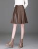 chouyatou Women's High Waisted Faux Leather Pleated Skirt A Line Knee Length Business Casual Midi Skirt (Small, Coffee) view 3