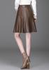 chouyatou Women's High Waisted Faux Leather Pleated Skirt A Line Knee Length Business Casual Midi Skirt (Small, Coffee) view 4