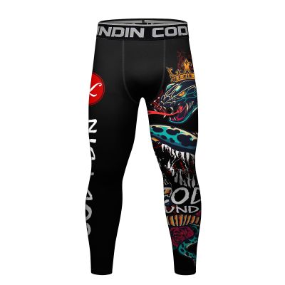 Red Plume Men's Compression Elastic Tight Leggings Sport Lightning Printing Pants